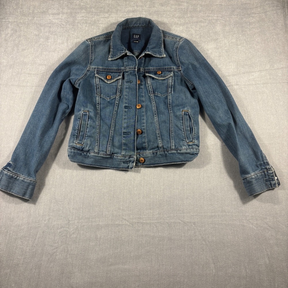 Gap Mens Denim Trucker Jacket Medium Wash Blue Button Front Size M RN54023